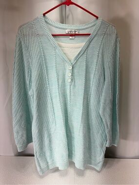 Christopher & Banks Light Aqua V-Neck Knit Sweater 3353